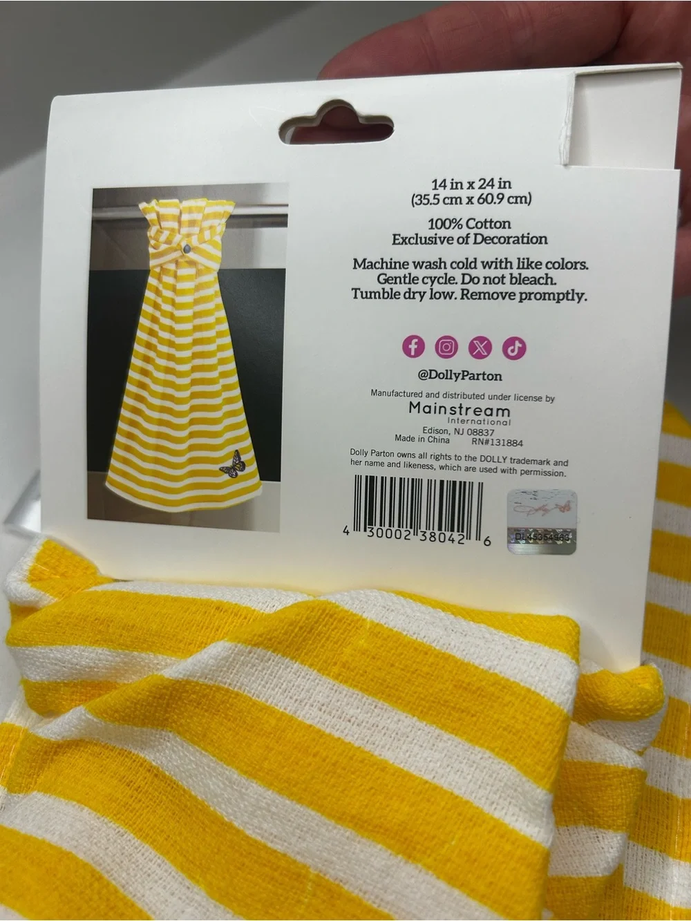 NEW Dolly Parton Yellow & White Striped butterfly fridge towel Snap 100% cotton